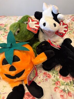 Plush Halloween Pumpkin & Animal Plush Toy Set - Orange, Black, White, Green